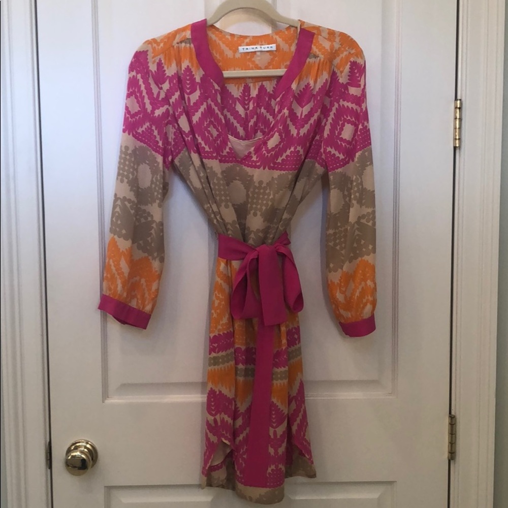 Belted Trina Turk long sleeve print Dress